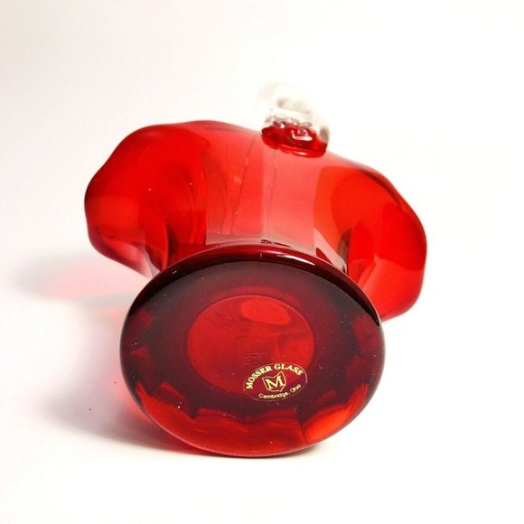 Mosser Ruby Red Art Glass Basket Clear Handle USA Flower Daisy - Picture 7 of 8